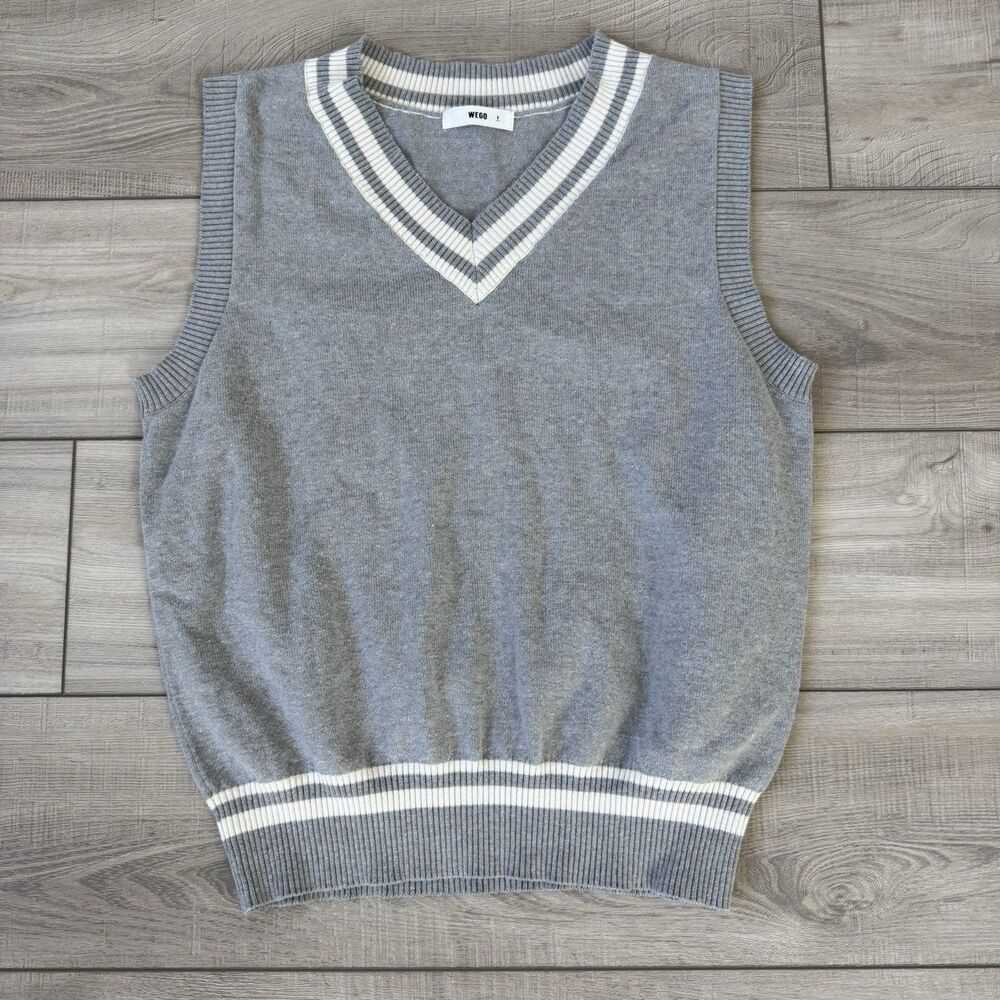 WEGO V-Neck Cricket Pullover Sweater Vest w/ Ribbed Trim and Athletic Stripe S